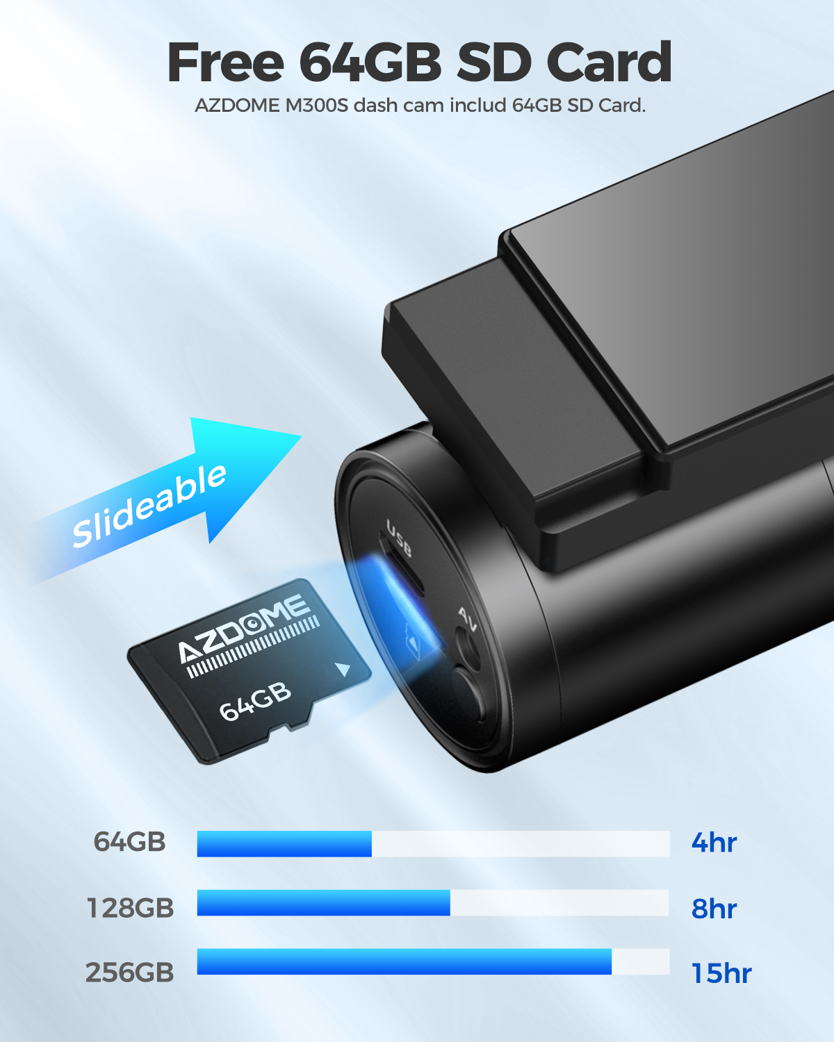 AZDOME-Caméra de tableau de bord avant et arrière pour voitures, M300S, 4K, WiFi 5.8G, GPS, carte SD 64 Go gratuite, commande vocale, vision nocturne WDR