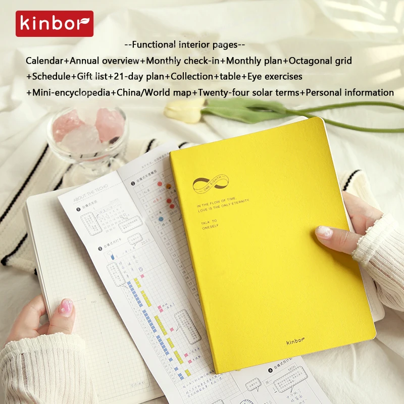 Kinbor Weekly Plan A5-Notizbuch, selbstfüllend, eine Acht, Selbstdisziplin, Check-in-Buch, Zeitmanagement, tägliche PU-Caderno-Tudro-Liste