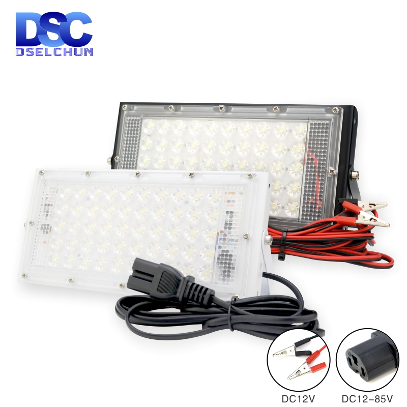 DC 12V-85V 50W Led Flutlicht Outdoor Flutlicht Scheinwerfer 12v Volt Reflektor Led Tragbare sicherheit Licht Verbinden mit Batterie
