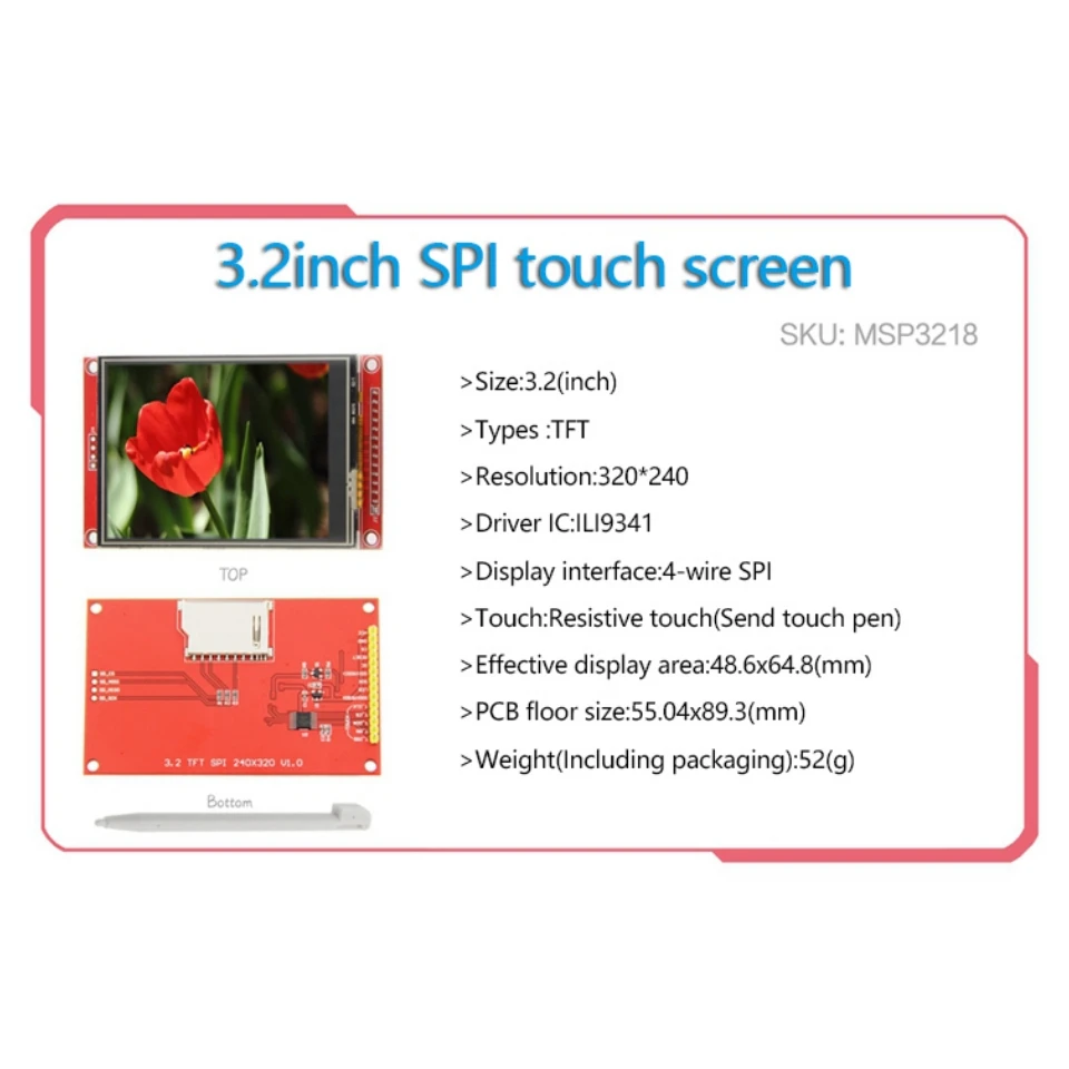 1 peça porta serial spi seriesctouch 2.2/2.4/2.8/3.2/3.5/4.0 Polegada módulo de tela lcd tft para placa de desenvolvimento stm32 arduino