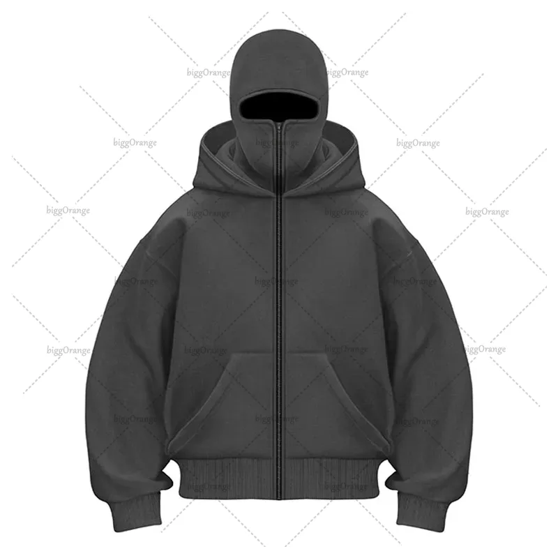 힙합 펑크 솔리드 컬러 더블 모자 지퍼 까마귀 하이 스트리트 streetwear 자켓 남자 맞춤형 스플 라이스 오버 사이즈 스웨트