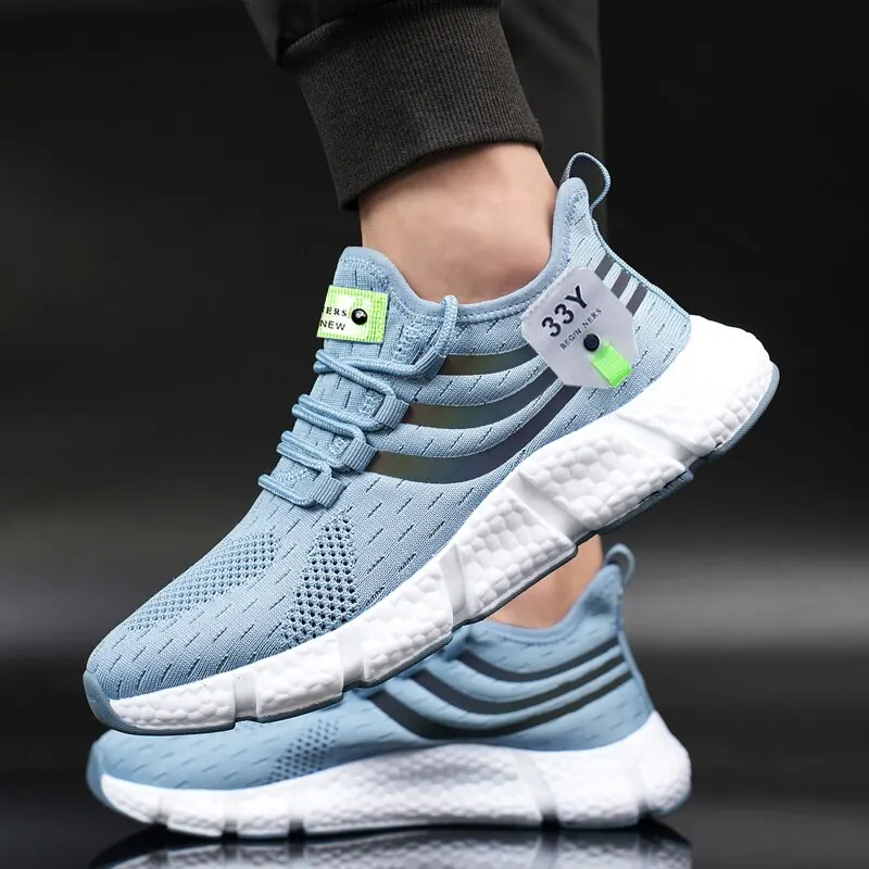 Homens sapatos esportivos casuais respirável tênis leves ao ar livre malha preto tênis de corrida atlético jogging tenis sapatos caminhada