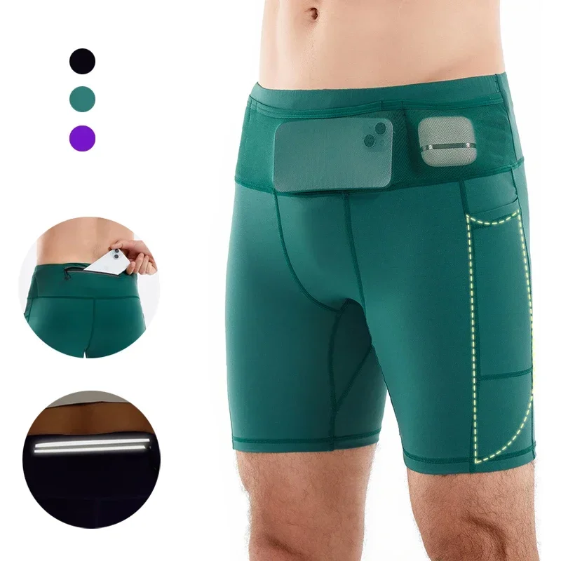 (Pantalones cortos de compresión con múltiples bolsillos 3,0) pantalones cortos para correr maratón para hombre, pantalones cortos ajustados de secado rápido para entrenamiento, trote, ciclismo y Fitness