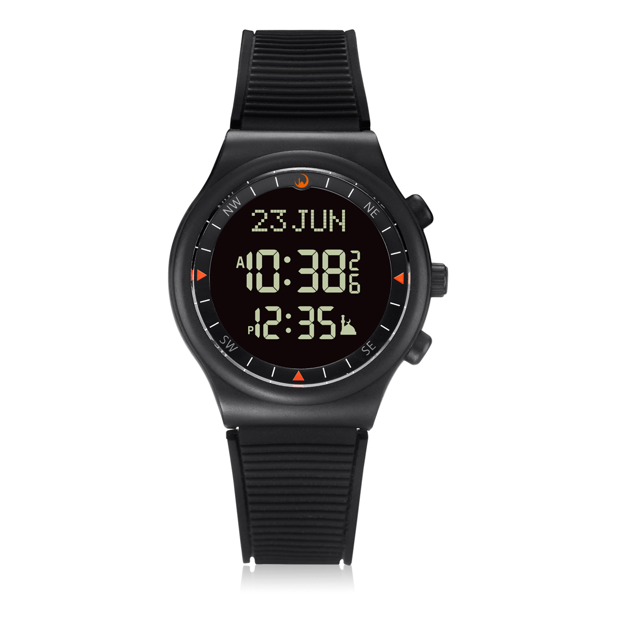 AL-SAHAR นาฬิกา Azan สําหรับมุสลิมสวดมนต์ Qibla เข็มทิศอิสลาม Backlight กีฬานาฬิการวมถึงปฏิทิน Hijri หรือ AL Fajr