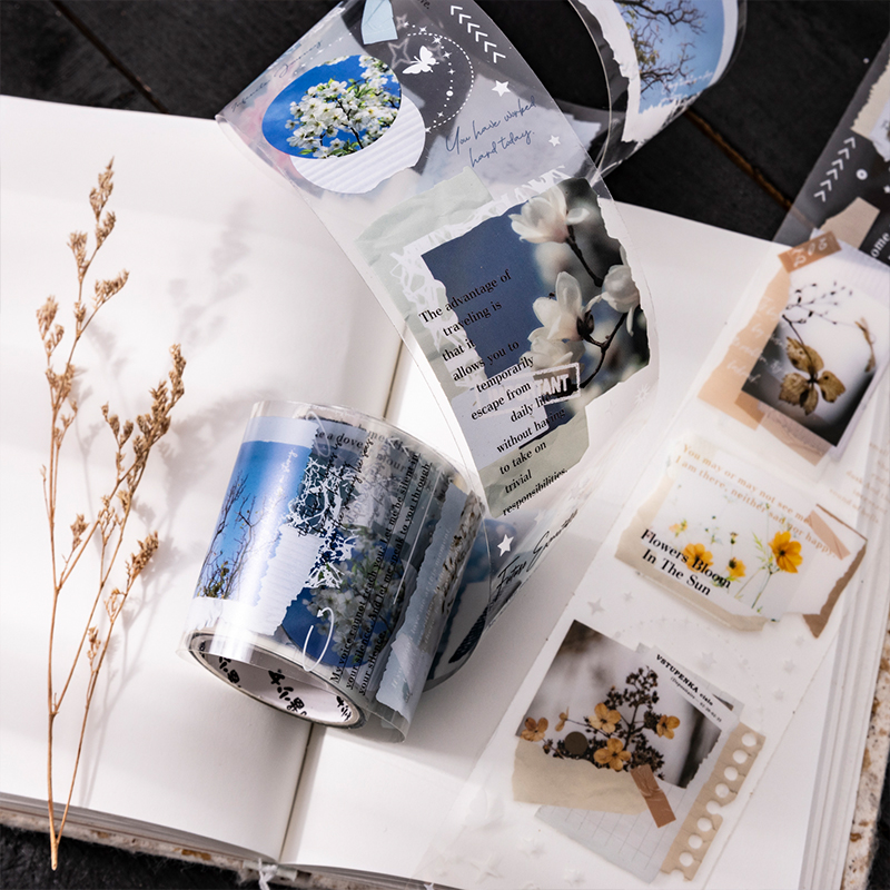 Yoofunペットマスキングテープ、クリエイティブなDIYジャーナル、コラージュの造園、花の植物素材でいっぱいのメモ、5x200cm