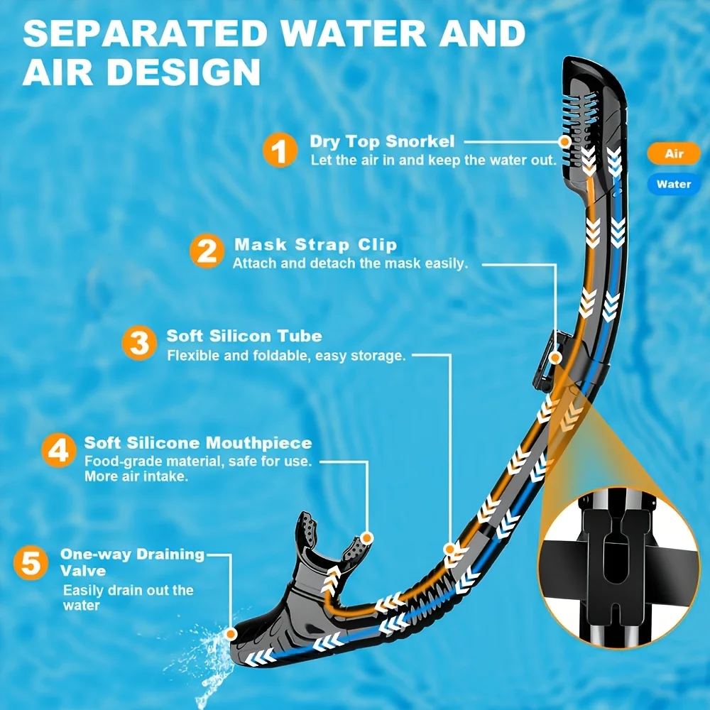 Máscara de buceo, juego de snorkel para adultos, vidrio templado, equipo de snorkel panorámico profesional, Kit de snorkel de Entrenamiento de natación