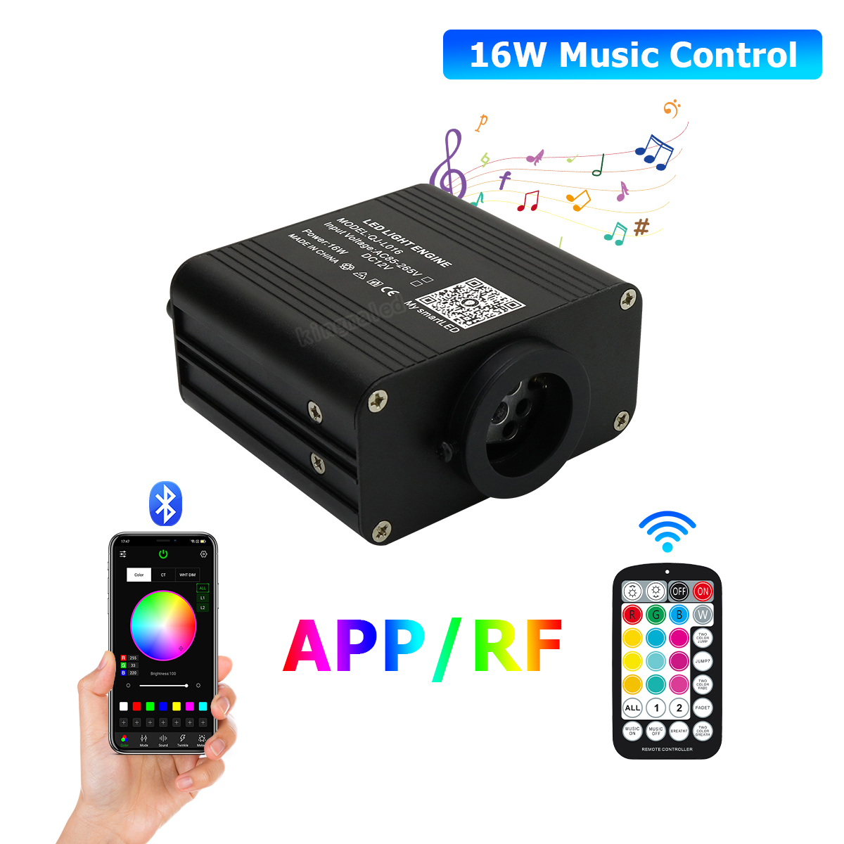 ใหม่16W Twinkle RGBW ไฟเบอร์ออปติกโคมไฟเพดานไฟสมาร์ท APP ควบคุมเสียง LED เครื่องยนต์สำหรับรถยนต์ Starry sky ไฟเบอร์ออปติก