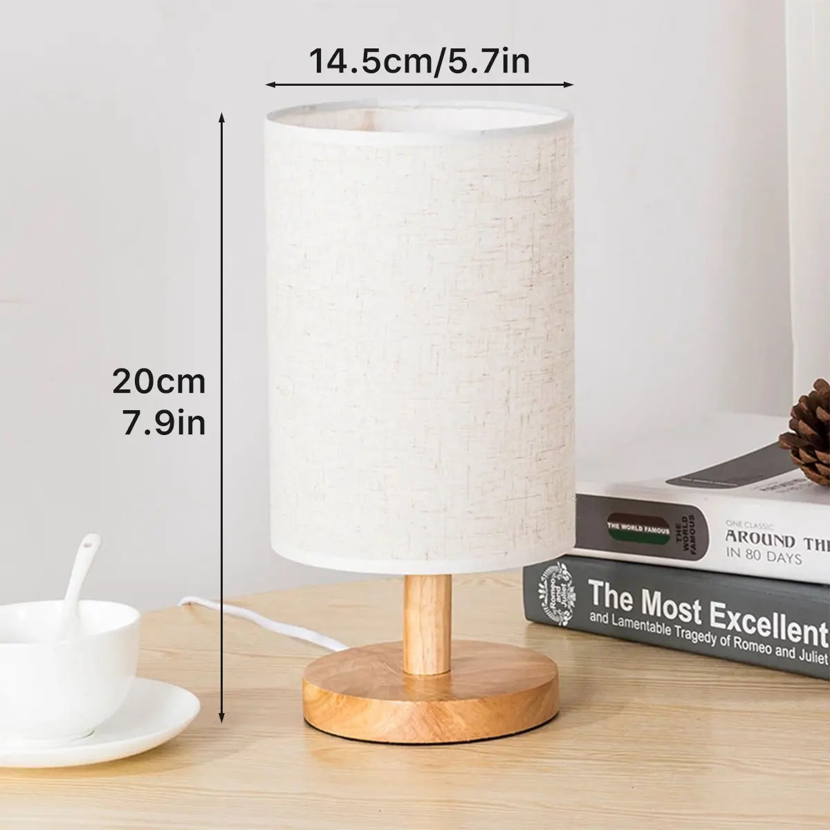 Usb lâmpada de cabeceira luzes da noite lâmpada de mesa para o quarto lâmpada de mesa de madeira luz da noite com cilindro sombra da lâmpada decoração da sua casa