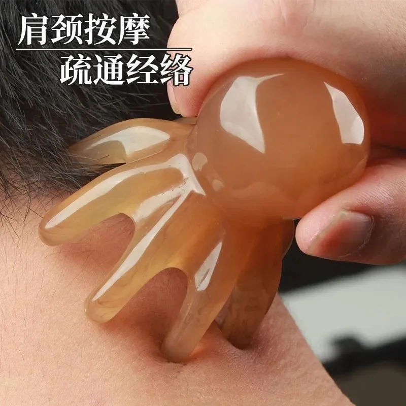 Pente de massagem de polvo, cabeça de resina, raspagem meridiana, escova de massagem do couro cabeludo, acupuntura, spa, gua sha, pente de massagem para alívio da fadiga