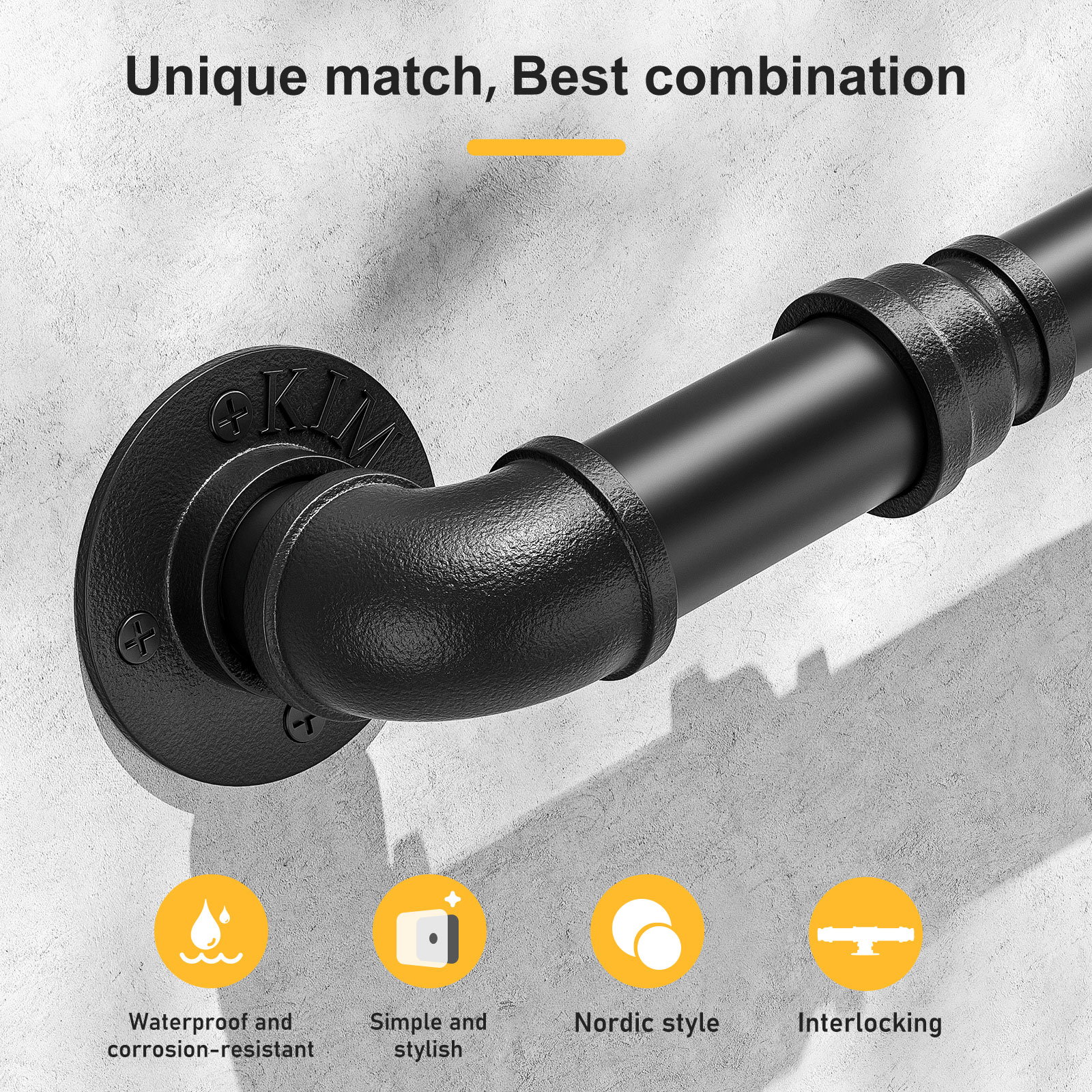 Stainless Steel Stair Corrimão para Indoor Stairway, Black Pipe, Wall Mount, Industrial Iron Loft, 110lbs Capacidade de carga, 2m