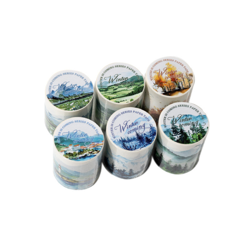50mm*2m Washi Paper Tapes Hill Trees Junk Journal Adhesiva Scrapbooking Paper Diary Decoration Stickers Stationery