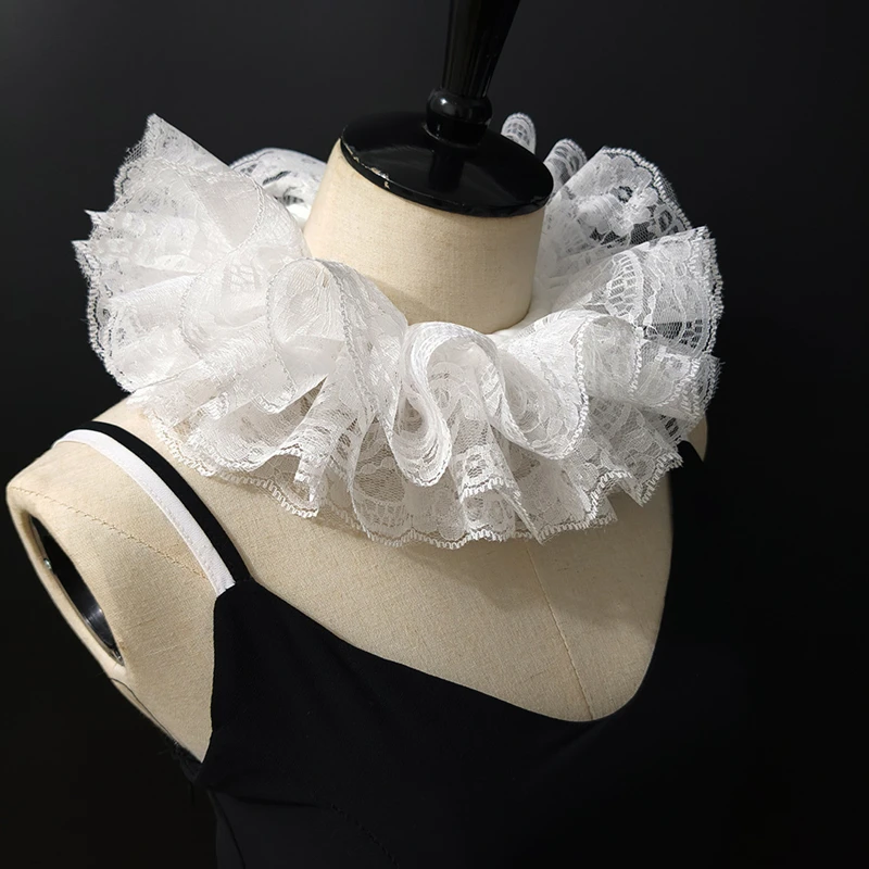 Elegante cuello falso de encaje con volantes, cuello de payaso en capas, corbata, accesorios de disfraces, chal con cuello desmontable dulce