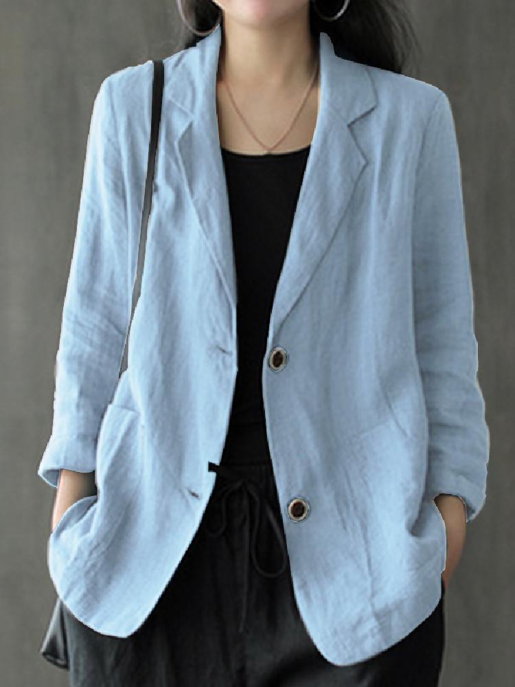 ZANZEA Nữ Lưng Cổ Áo Thu Vintage Khoác Cotton Áo Thanh Lịch Cardigan Mỏng Áo Khoác Công Việc Phù Hợp Với