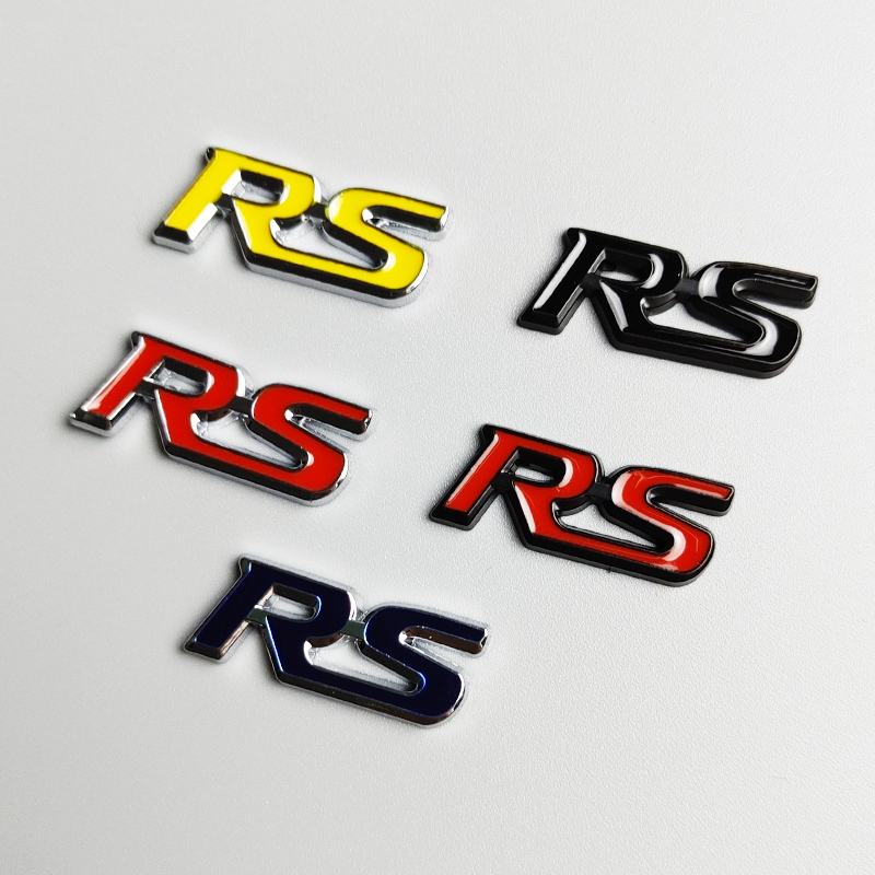 3D Metal Negro Rojo Logo RS Volante Emblema Coche Insignia RS Accesorios Adhesivos