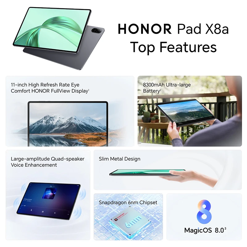 HONOR Pad X8a Tablet WIFI Global Version 4GB 128 GB 11inch 90 Hz Display 8300 mAhBattery Snapdragon 680 Android 14 WiFi Tablet