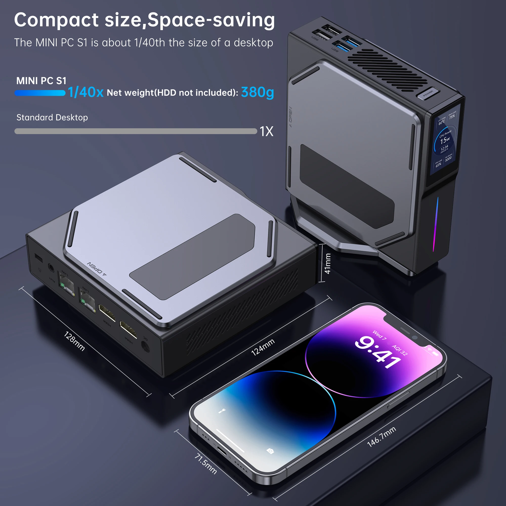 ACEMAGIC S1 Mini PC Gamer Windows 11 Intel 12th Alder Lake N100 DDR4 16GB 512GB WIFI5, Bluetooth 4.2 VGA Computer da gioco