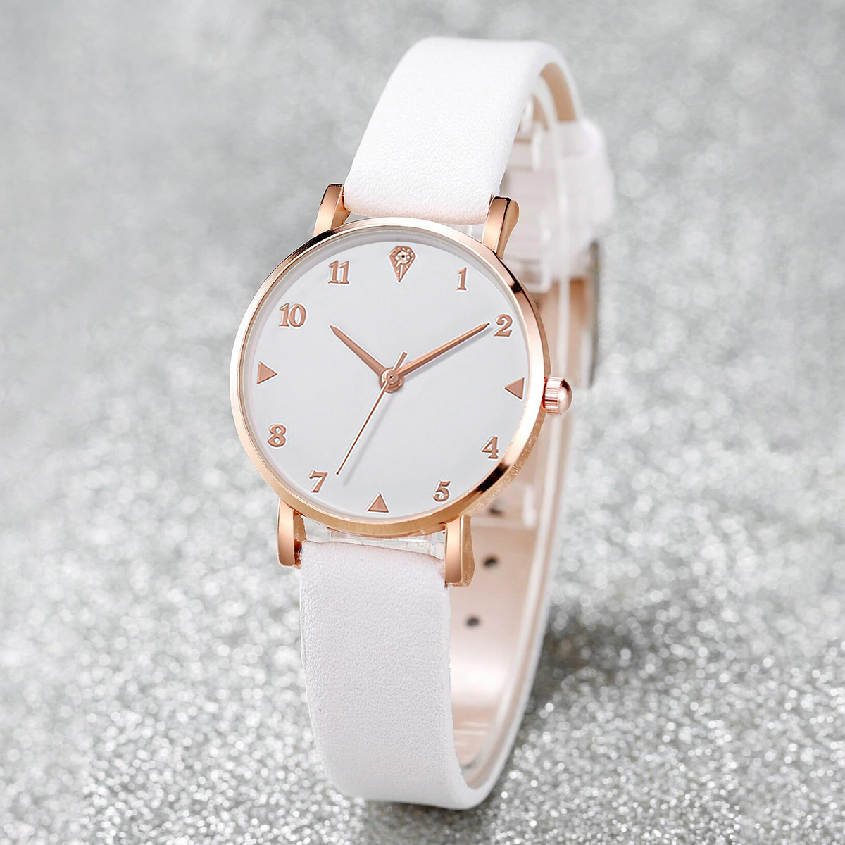 6 Pçs/set Moda Feminina Relógio Pulseira de Couro Relógios de Quartzo Conjunto de Jóias de Coração Duplo (Sem Caixa)