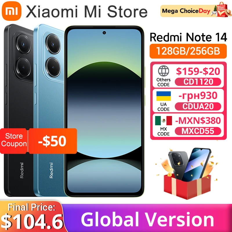【Marca +】Versão global Xiaomi Redmi Note 14 MediaTek Helio G99-Ultra 108MP AI 5500mAh 6,67" AMOLED 120Hz Display