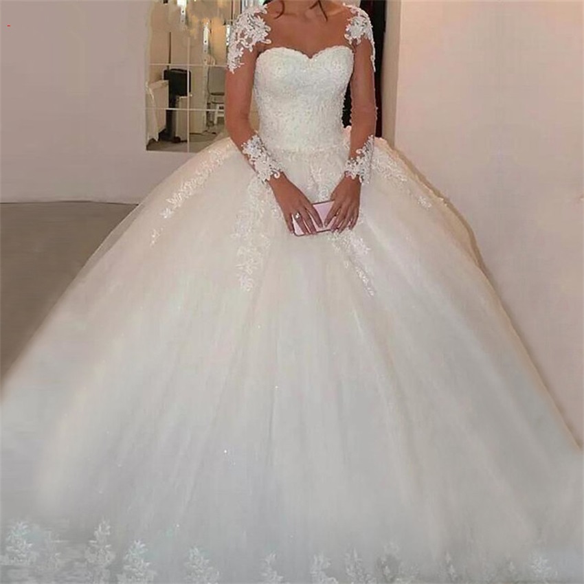 Maßgeschneiderte Vestidos De Noiva Lange Ärmel Brautkleider Ballkleider Robe de Mariage Spitze Applikationen Schönes Kleid Brautkleider