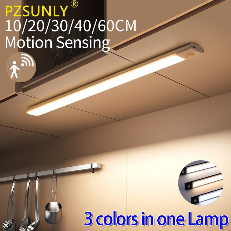 Schrank Licht USB Aufladbare Motion Sensor Led Drei Farben In Einem Lampe Für Küche Kleiderschrank Innen Beleuchtung 10/20/30/40/50 cm