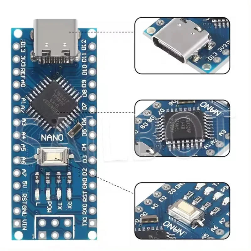 10-1PCS Nano 3.0 With the bootloader compatible controller CH340 USB driver Mini / Type-C / Micro 16Mhz ATMEGA328P for Arduino