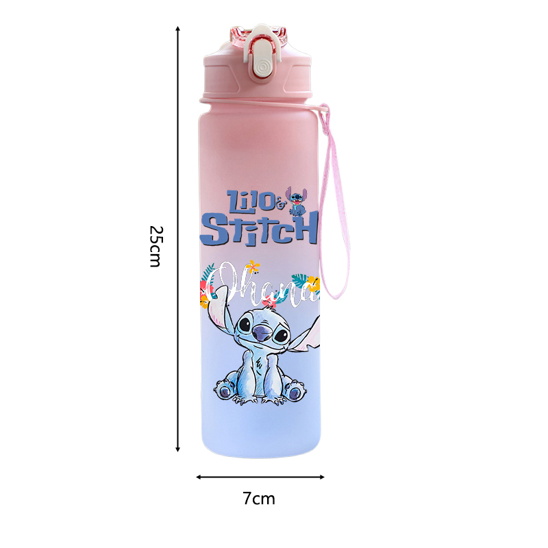 Taza de agua con pajita de plástico de Disney Lilo Stitch, botella de agua deportiva de alto valor para exteriores, herramientas para beber para acampar de gran capacidad de 750Ml