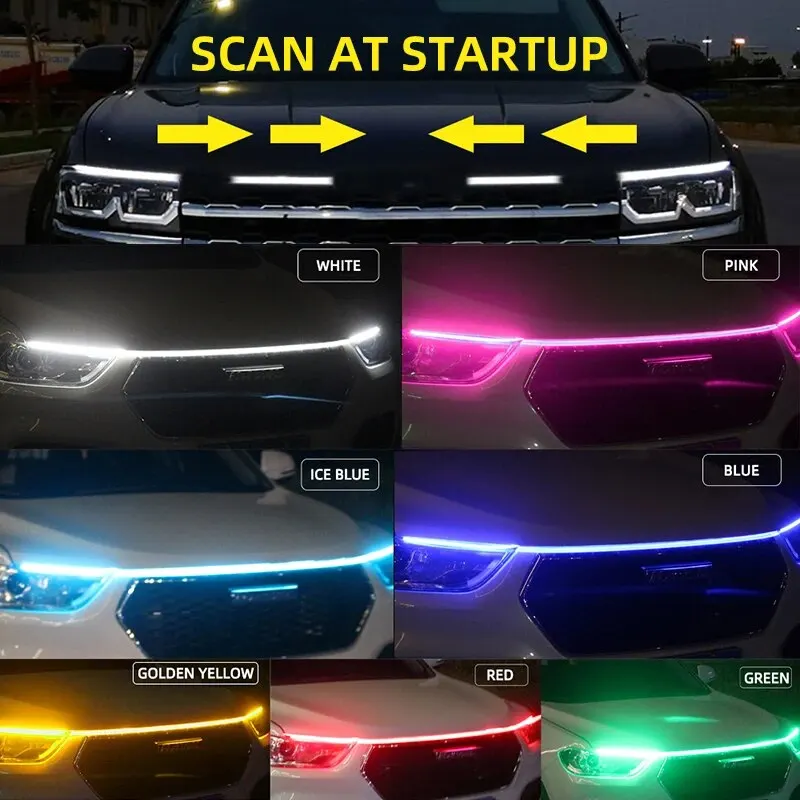 150CM 180CM Scan Starting LED Carro Capô Luz Diurna Luz Universal Flexível DRL Carro Dinâmico 12V Luz Ambiente