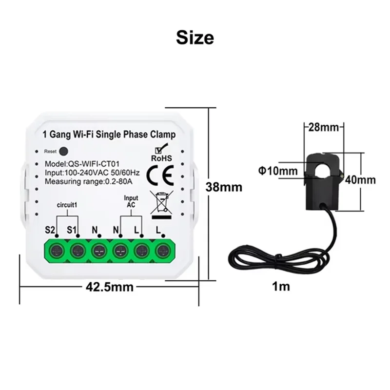 Smart Life WIFI Energy Meter Current Sensor Statistician For Electrical Lighting Solar KWH Monitor 100-240V-[A51I]