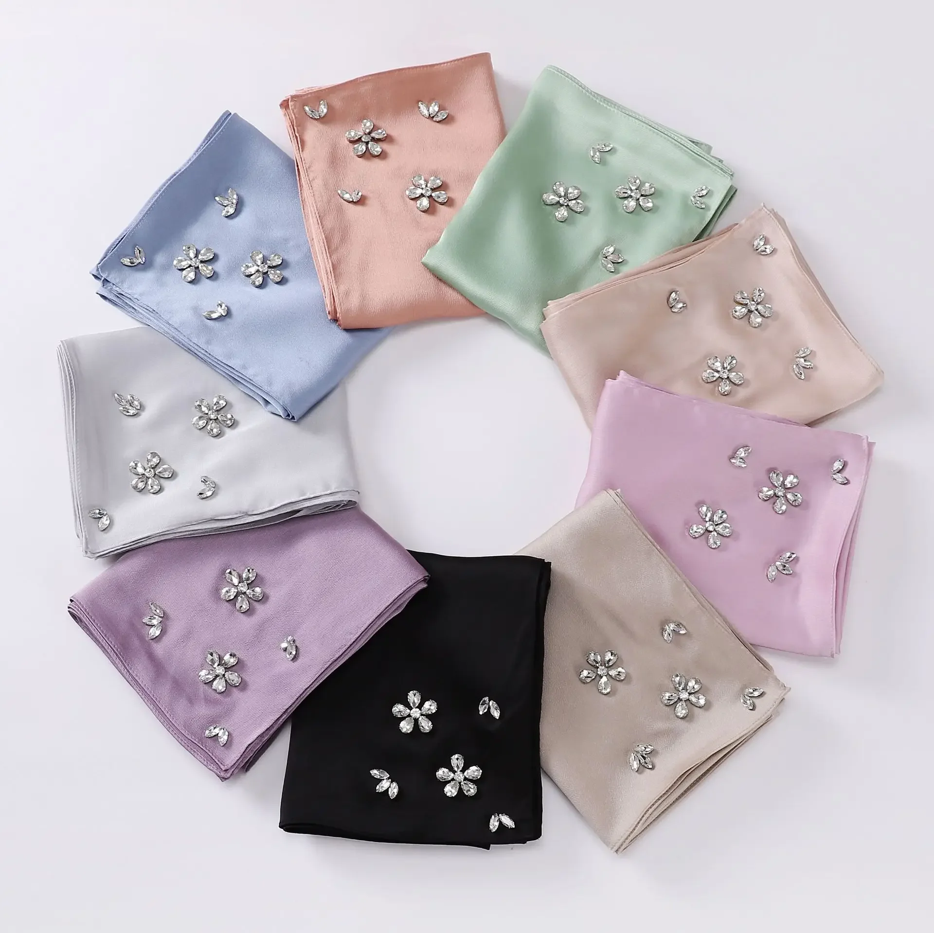 Nuevos diseñadores, Hijab satinado con diamantes, bufanda de gasa para mujer, bufandas de seda de lujo, turbante para mujer, bufandas de seda para mujer, Bandana, diadema