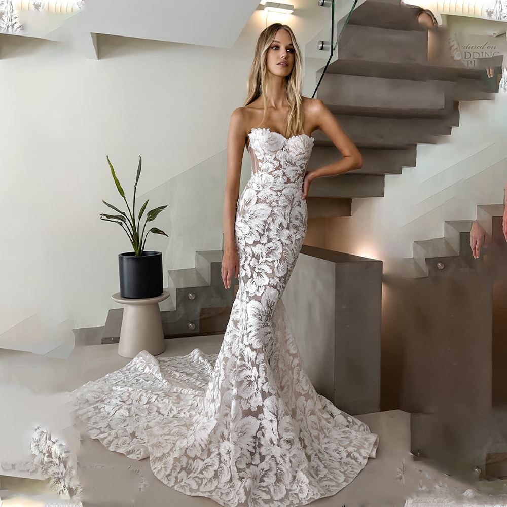 Sexy Sweetheart Full Lace Applique Born Bodce Mermaid Wedding Dresses Backless Sweep Train Custom Made  Bridal Grown 2025 Rode