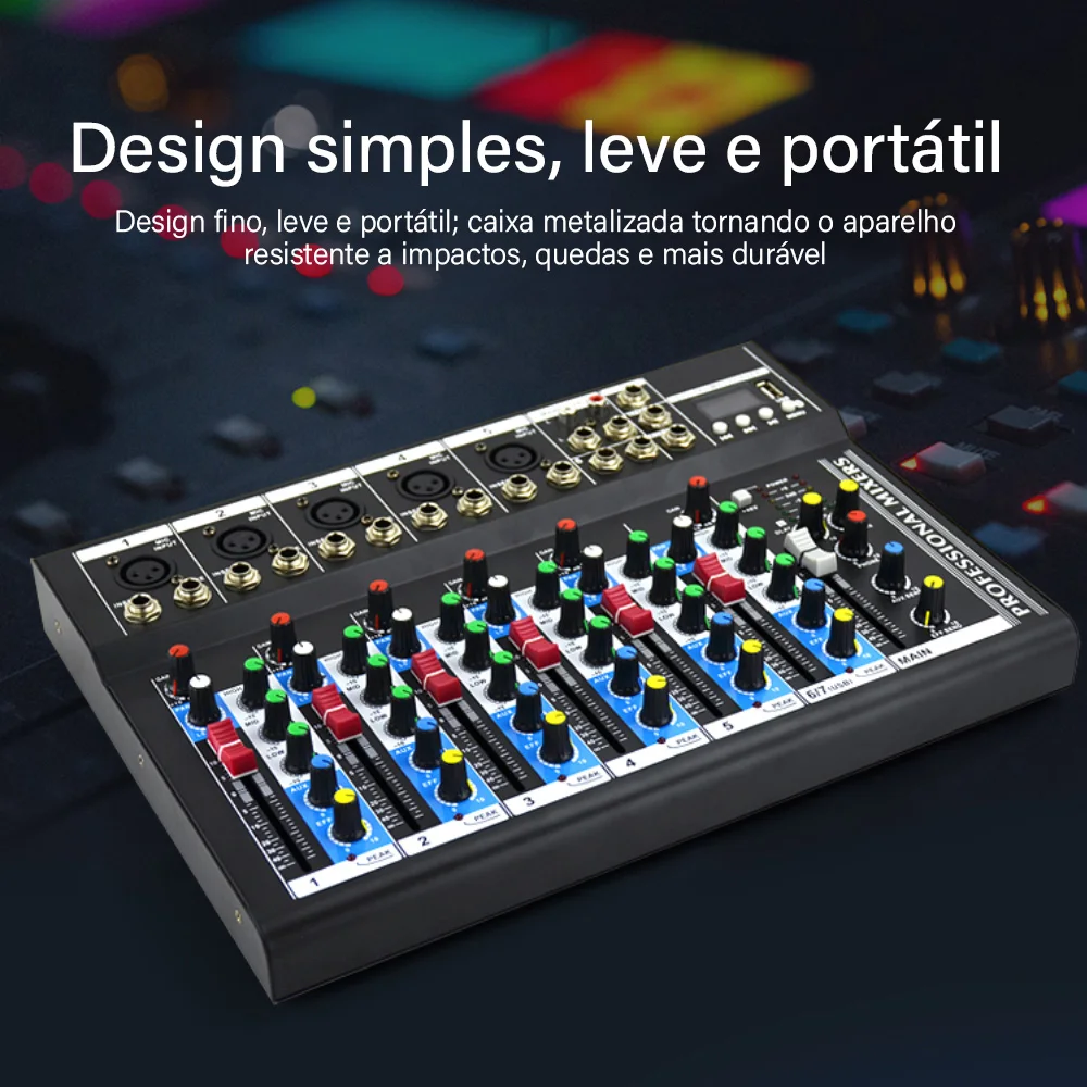 Vedo mixer portátil profissional de 7 canais, console de mixagem de som, reprodução de computador, mini mixer de áudio, transmissão de podcast