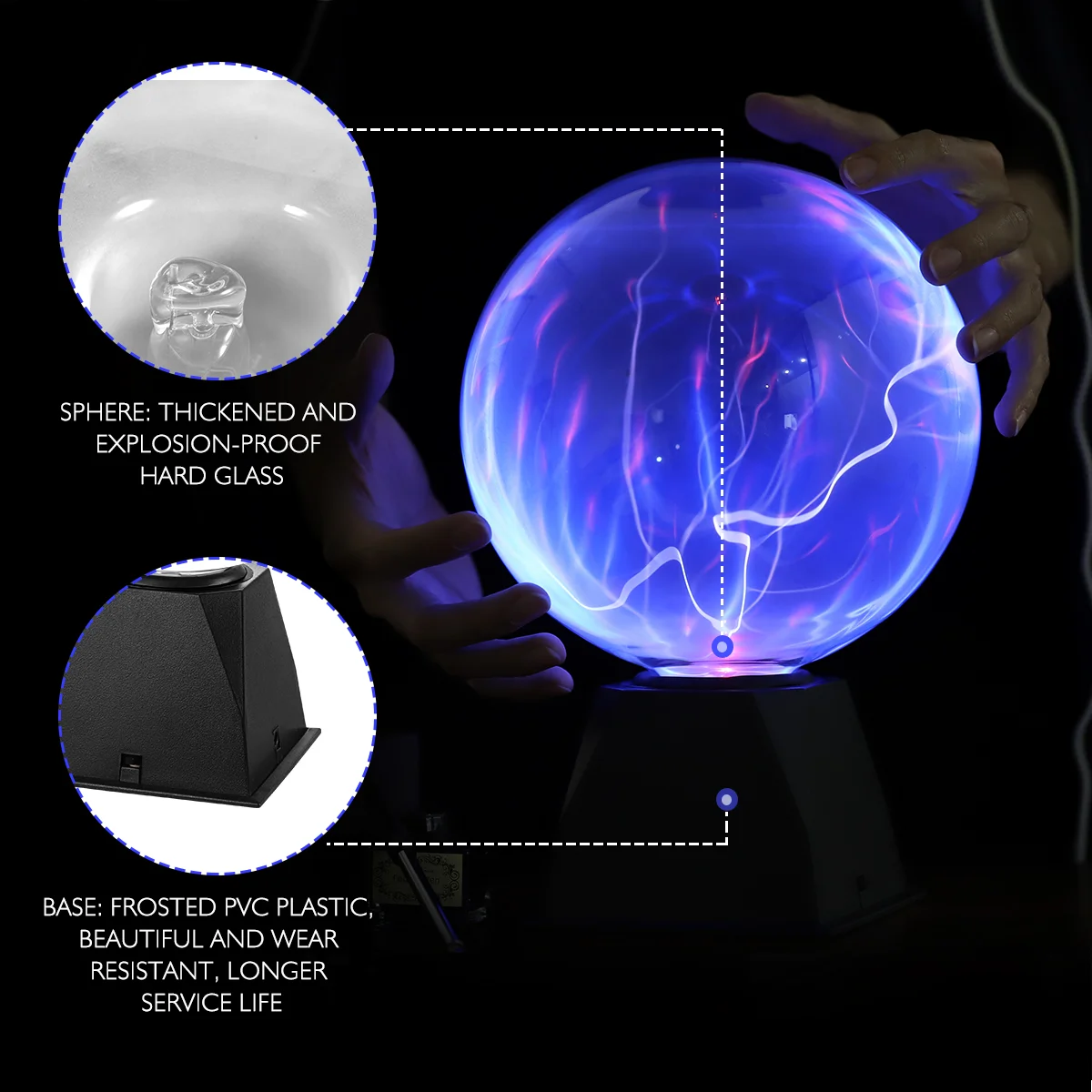 8นิ้ว Sensitive โคมไฟพลาสม่าเสียง Sensitive Sphere Globe Novelty สำหรับเด็กพร้อมปลั๊ก (สีฟ้า