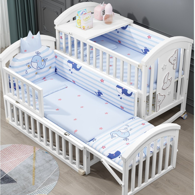 Solid Wood Baby Crib Multi-Function Convertible Portable Rocking Bed Newborn Movable Children Bedside Sleeper​​, Children Beds
