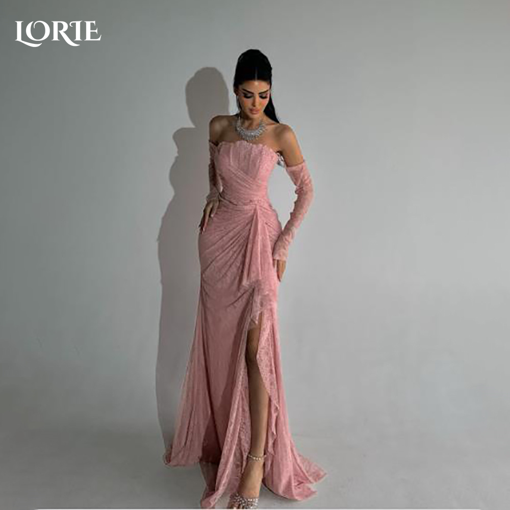 LORIE Spitze Arabia Abendkleid Schlitz Langarm Bodenlangen Meerjungfrau Ballkleider Falten Illusion Arabia Partykleid Maßgeschneidert
