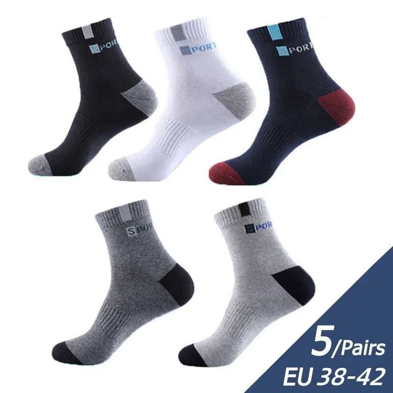 Calcetines deportivos profesionales para hombre, medias de tubo medio que absorben el sudor, para correr, baloncesto y montar al aire libre, transpirables, lote de 5 pares