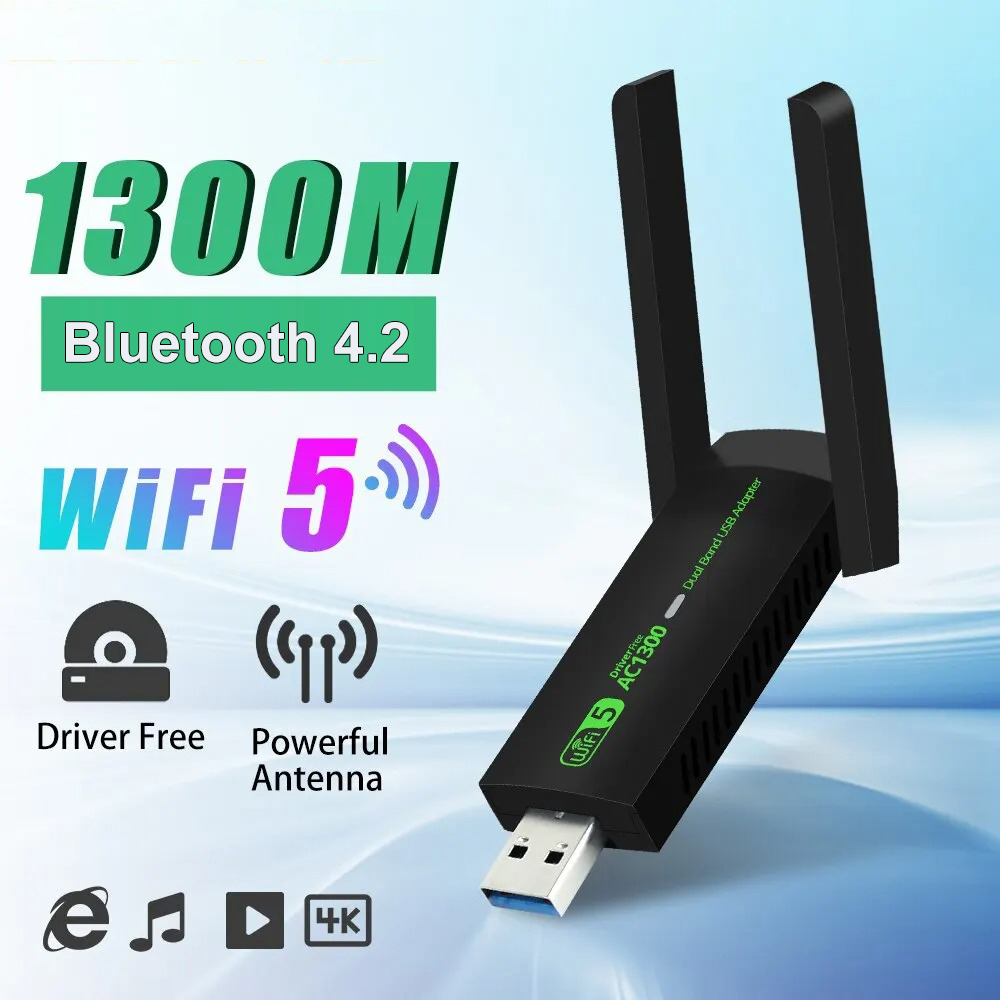 Adaptador WiFi USB 3,0, tarjeta de red de 1300Mbps, doble banda, 2,4G/5GHz, Bluetooth 4,2, transmisor receptor inalámbrico para ordenador portátil y de escritorio