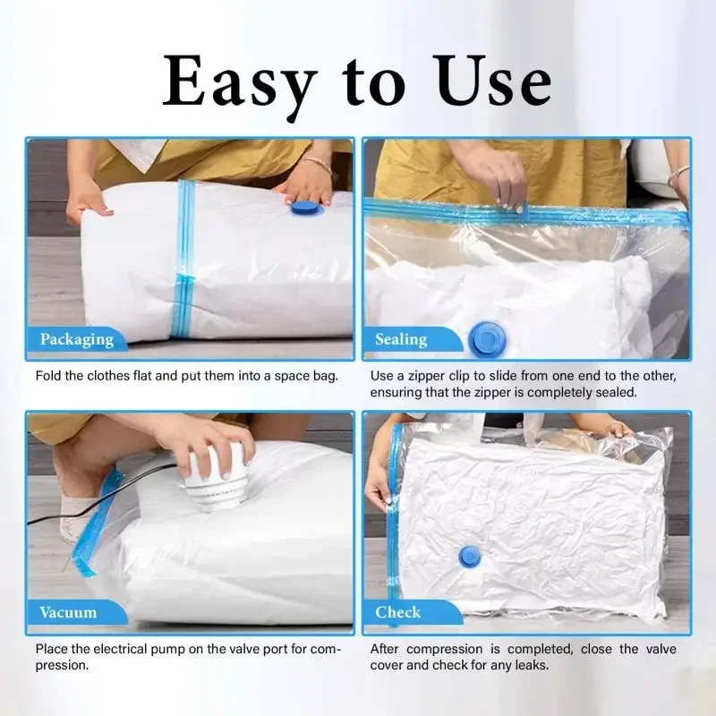 5Pcs Vacuum Storage Bags Vacuum Seal Bag Space Saving Bags for Comforters Clothes Pillow Bedding Blanket Storage