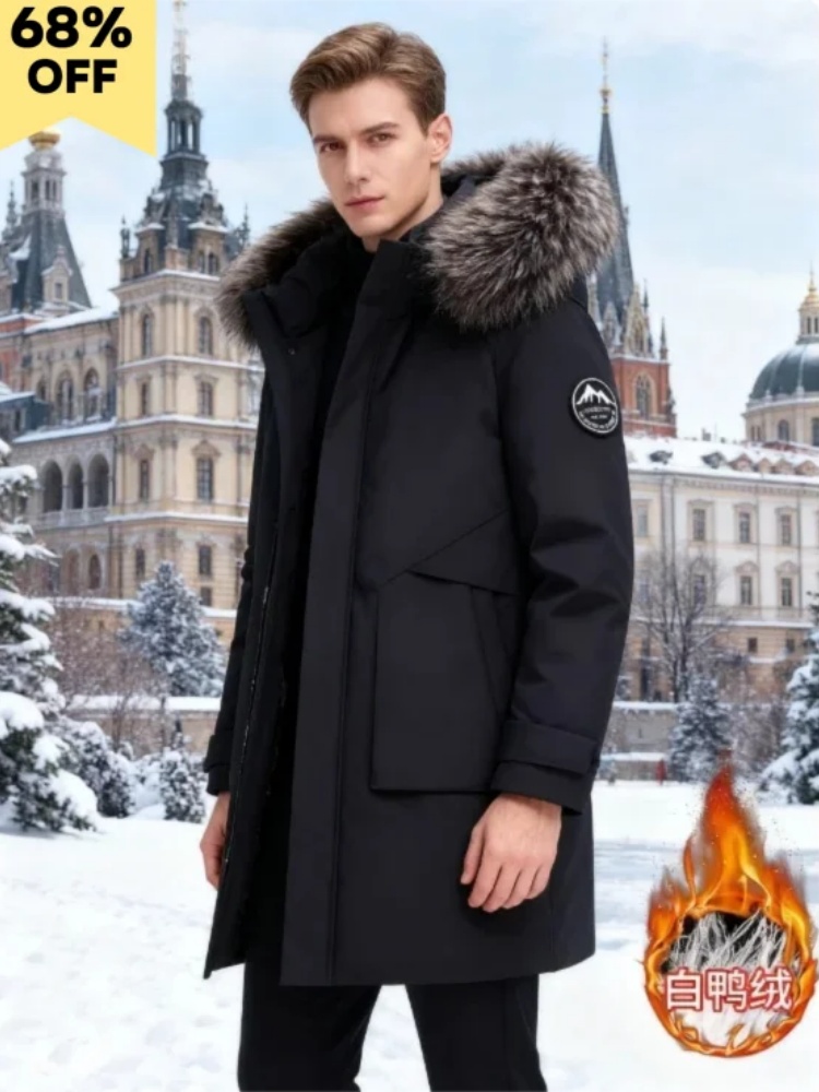 Premium witte eendendonsjack voor heren - winddichte thermisch geïsoleerde parka met capuchon, meerdere zakken en warmte voor alle seizoenen