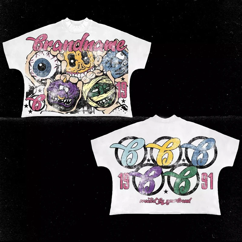 เสื้อยืดลำลองสไตล์ฮาราจูกุสำหรับฤดูร้อนแขนสั้นผู้ชายผู้หญิงเสื้อยืดพิมพ์ลายกราฟิกฮิปฮอป Y2K เสื้อเชิ้ตผ้าฝ้ายโอเวอร์ไซส์เสื้อแนวสตรีทเสื้อแนวสตรีทแบบกอธิค