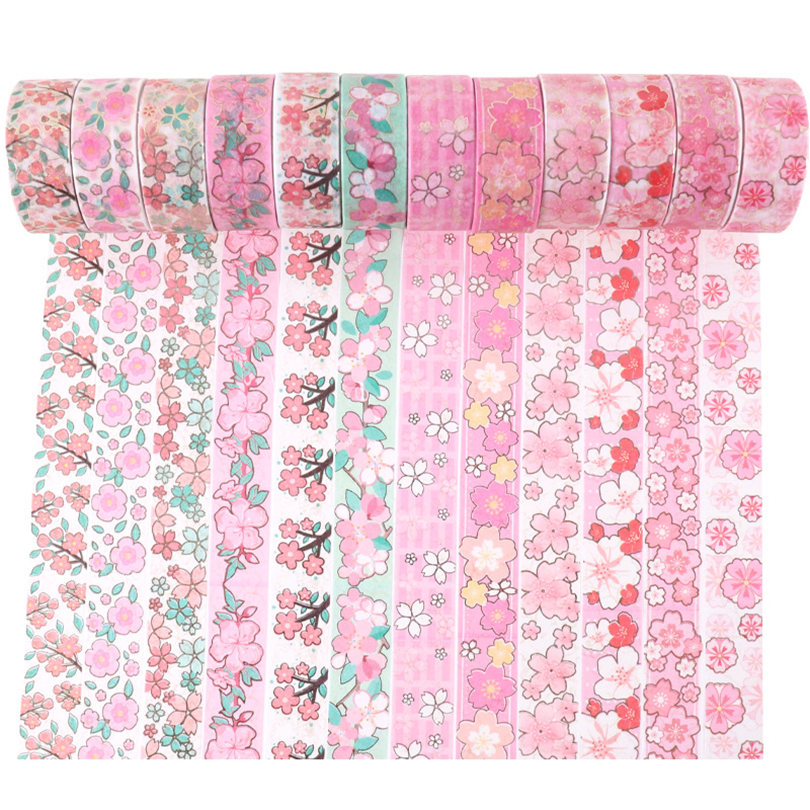 12Pcs 사쿠라 Washi 테이프 스크랩북 용품 마스킹 테이프 Cinta Adhesiva Decorativa 학교 용품 일기 장식 Washitape