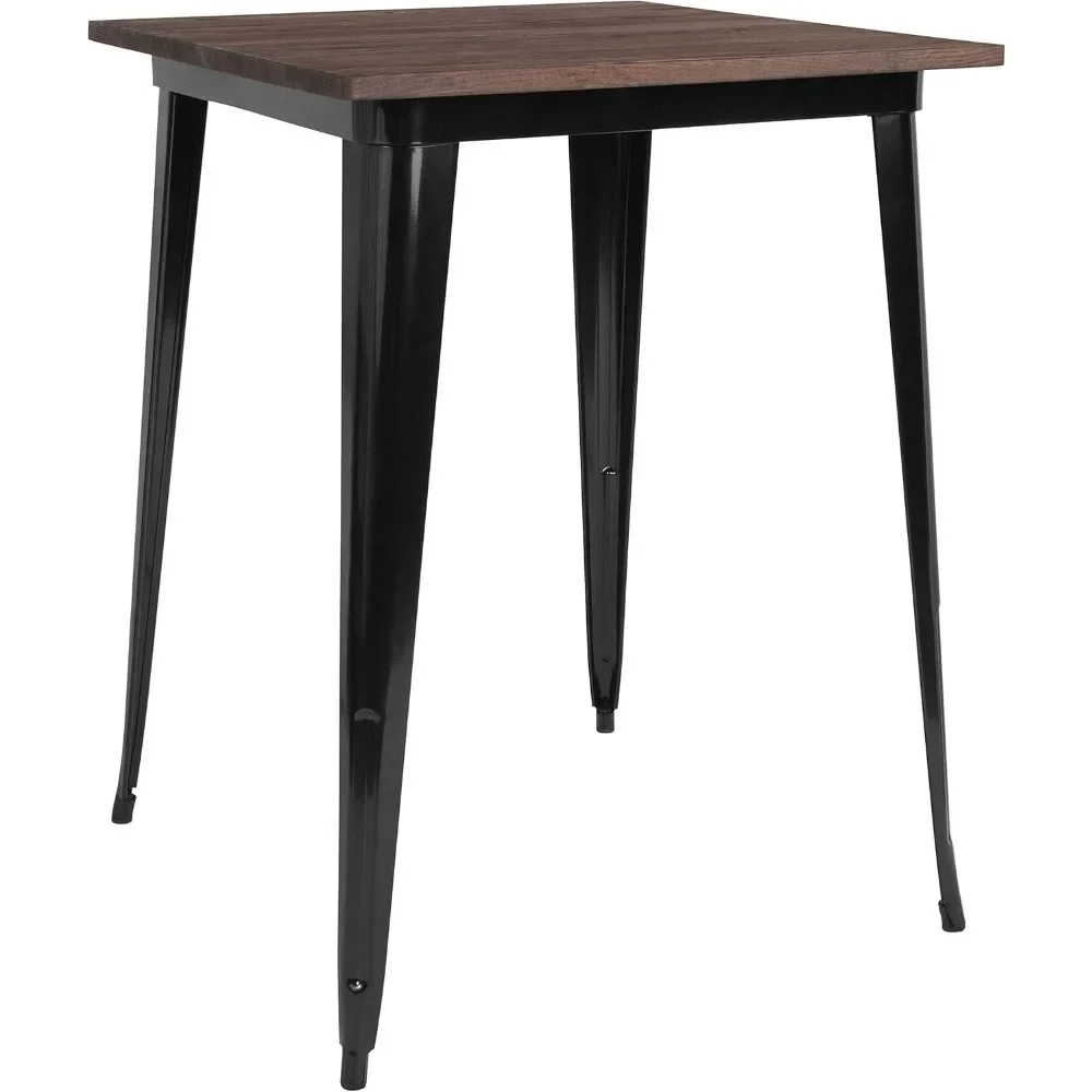 Modern bar table, 31.5 "square black/wood metal indoor bar, suitable for home use (31.5" D x 31.5 "W x 42" H), bar table