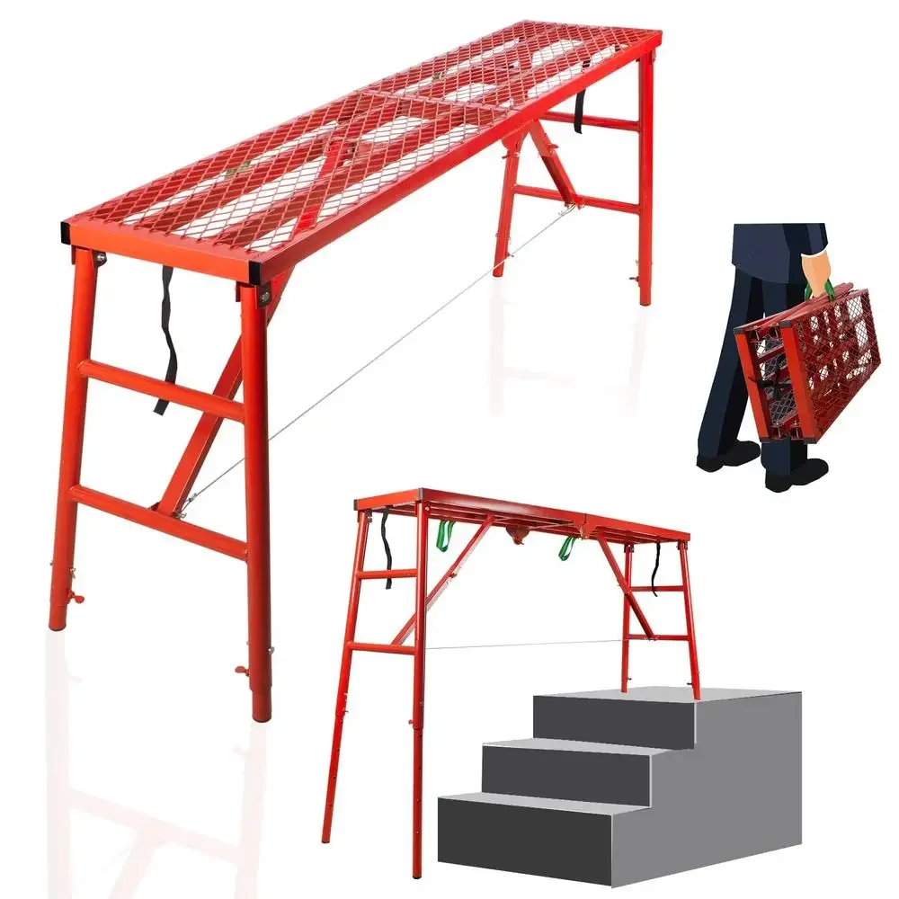 Adjustable Steel Industrial Step Ladder 6-Level Height Non-Slip Scaffold Platform 770 Lbs Capacity