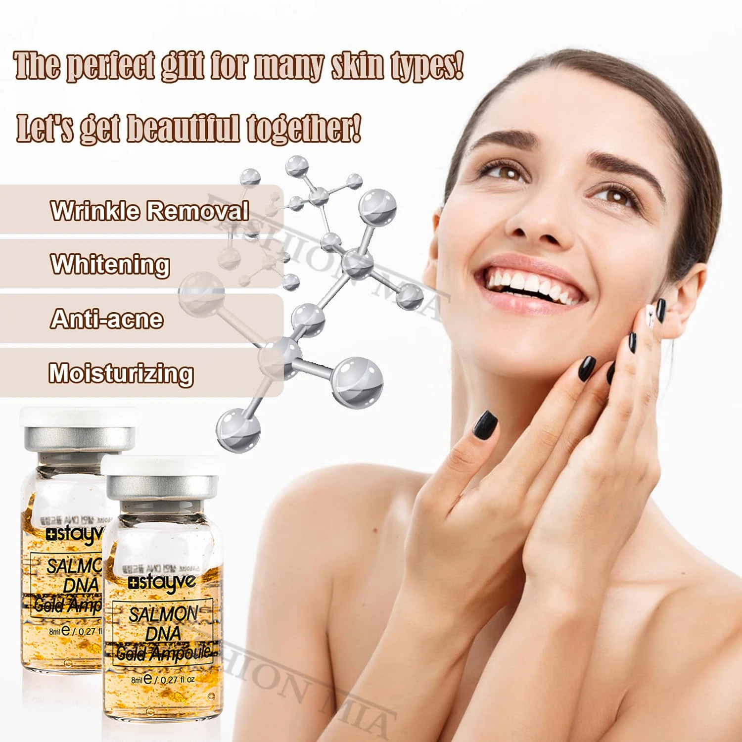Stayve-Kit de suero de ampolla dorada de ADN de salmón, 8ml, brillo Natural, blanqueamiento, hidratación, rejuvenecimiento, cuidado de la piel