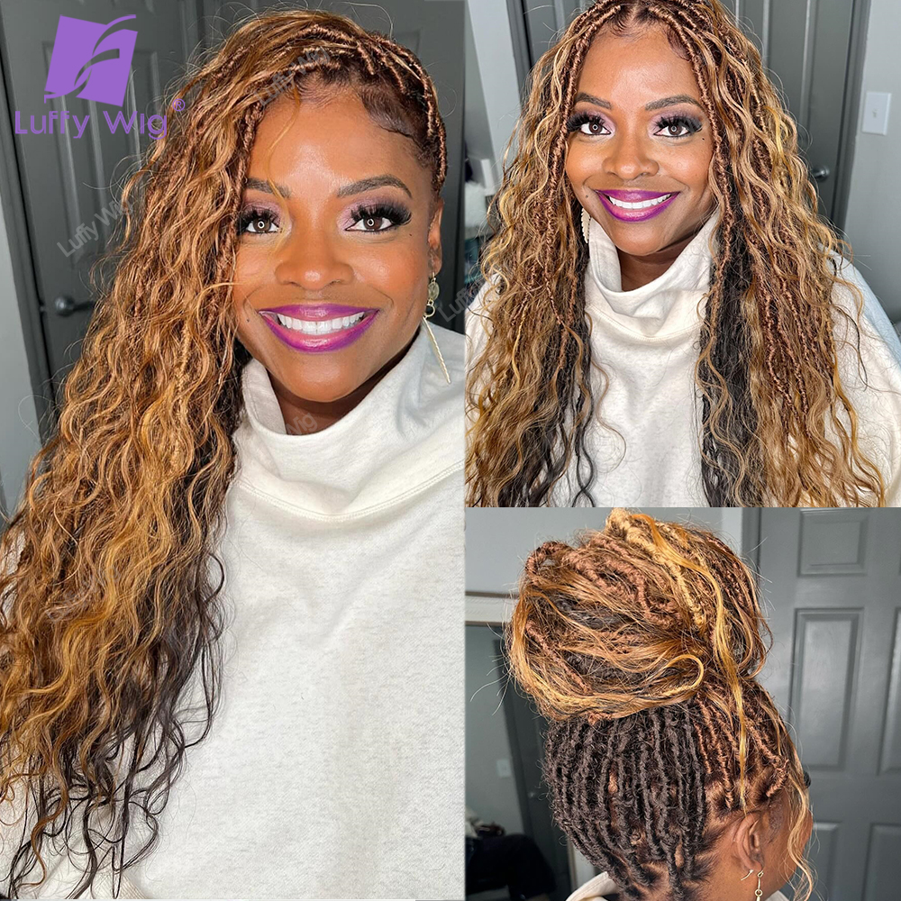Crochet boho locs com cachos de cabelo humano pré-loop tranças loiras extensões de cabelo sem nós falso deadlocks para trança luffy