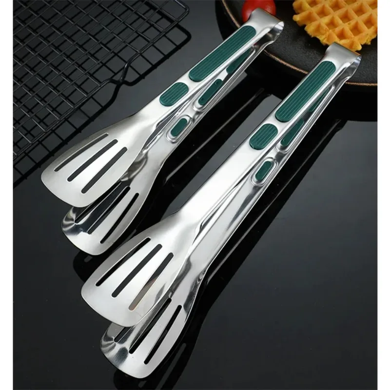 1pc Non Slip Stainless Steel Food Tongs Meat Salad Bread Clip Barbecue Grill Buffet Clamp Cooking Tools Kitchen