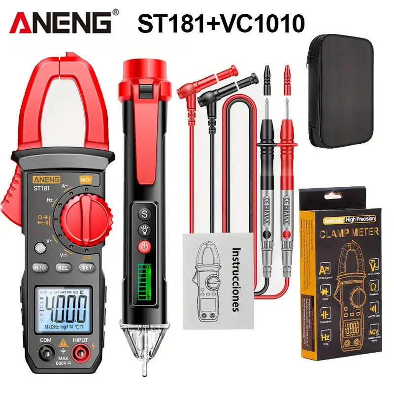แคลมป์มิเตอร์ดิจิตอล ANENG ST181 มัลติมิเตอร์วัดกระแสไฟฟ้า AC 4000 รอบ แอมป์มิเตอร์ เครื่องทดสอบแรงดันไฟฟ้า ความจุรถยนต์ NCV เครื่องทดสอบโอห์ม