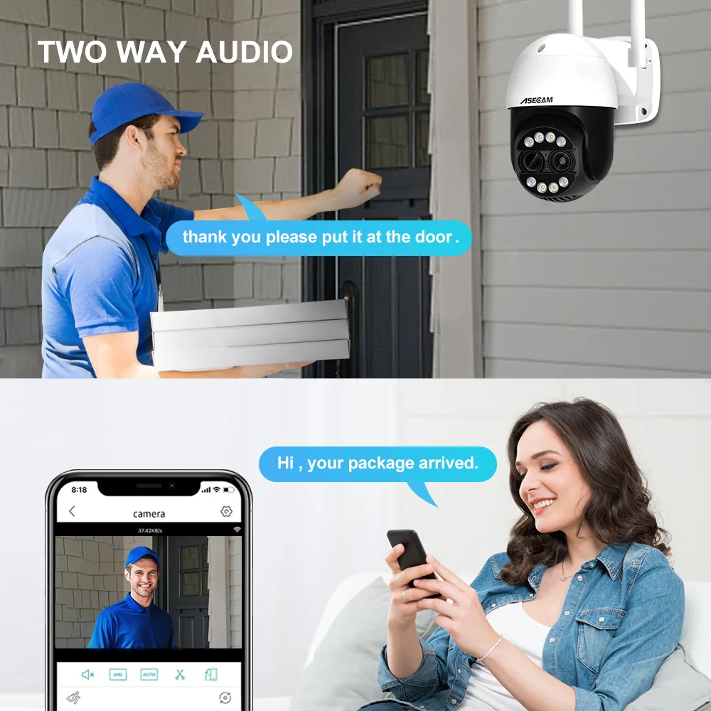 8MP Dual เลนส์ 2.8 มม.-12 มม.8X ซูม 4K PTZ WiFi กล้อง IP กลางแจ้ง AI การติดตามมนุษย์กล้องวงจรปิด Home Security กล้องเฝ้าระวัง