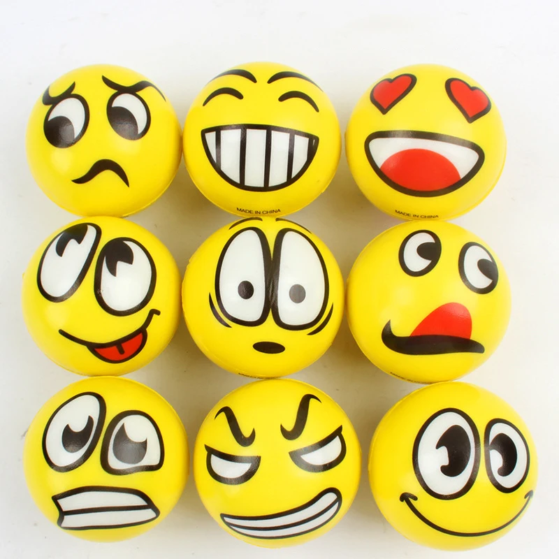 6 unids/lote 6cm cara sonriente pelota de espuma apretar pelota antiestrés deportes al aire libre alivio juguete mano muñeca ejercicio PU juguete pelotas para niños