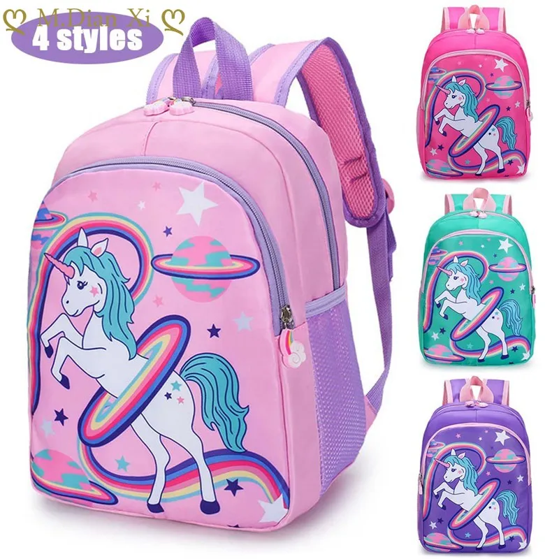 Zaino per unicorno per ragazza Bambini Bambini Mochila Borse da scuola a doppia spalla Zaino per cartoni animati Zaini moda impermeabili