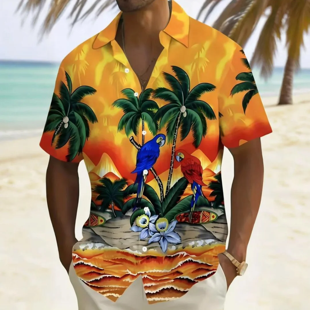 Camisa al aire libre de manga corta para verano, Tops informales de viento para playa, camisa con estampado de paisaje, ropa holgada de gran tamaño para hombre